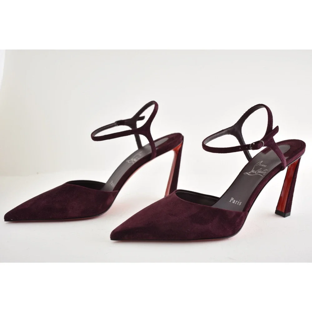 Christian Louboutin Condora Riviera 85 Amara Burgundy Ankle Strap Heel Pump 38.5